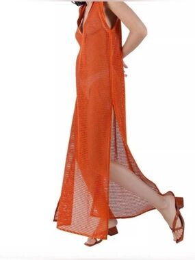 NWT My Beachy Side Camelia Orange Crochet Maxi Dress Coverup Size Medium $375